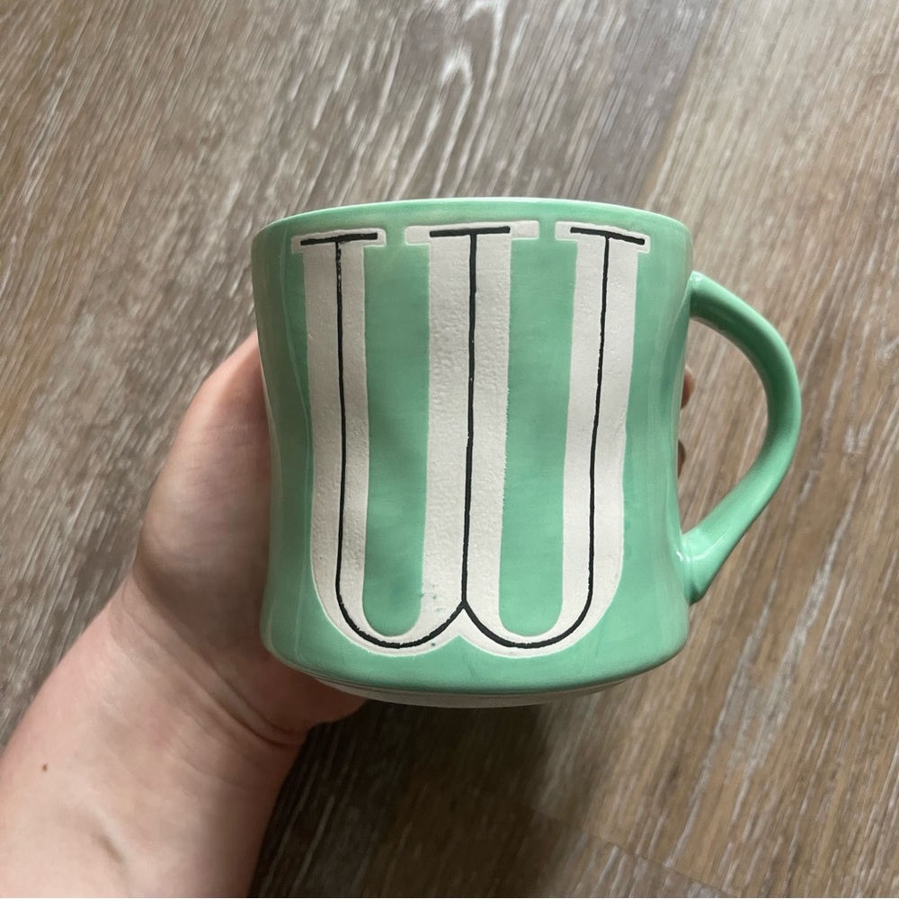 Anthropologie Mint Green and White Alphabet “W” Mug - Picture 2 of 5